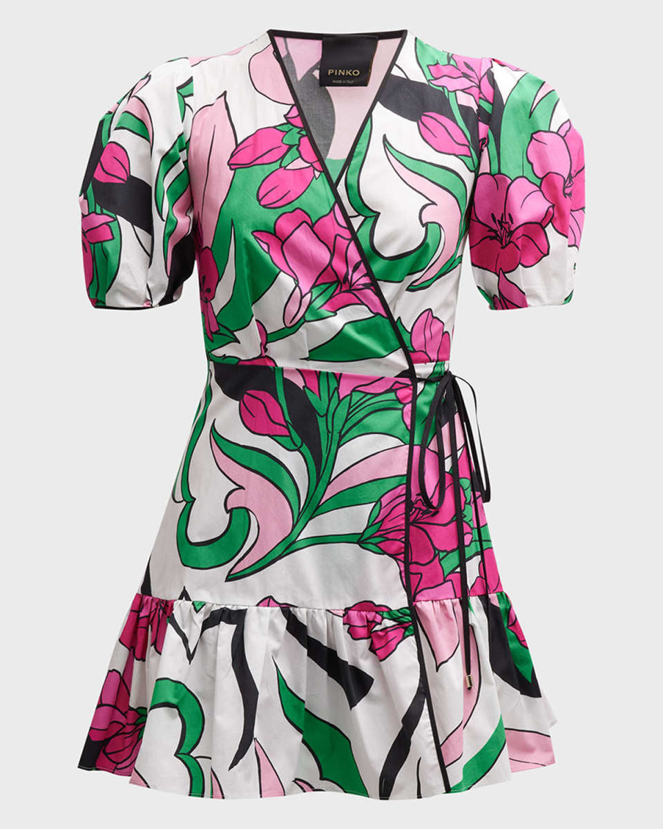 Astemio Floral Poplin Mini Wrap Dress